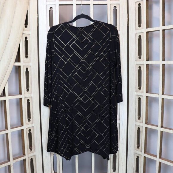 Soma Black and Gold Geometric Print Shift Dress - Picture 3 of 5